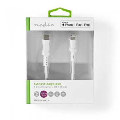 Lightning Kabel | USB 2.0 | Apple Lightning 8-Pins | USB-C™ Male | 480 Mbps | Vernikkeld | 1.00 m | Rond | PVC | Wit | Doos