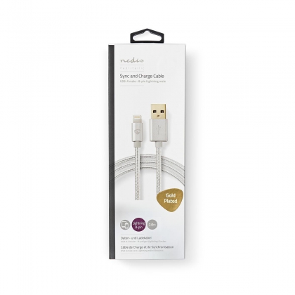 Lightning Kabel | USB 2.0 | Apple Lightning 8-Pins | USB-A Male | 480 Mbps | Verguld | 2.00 m | Rond | Gevlochten / Nylon | Aluminium | Cover Window Box