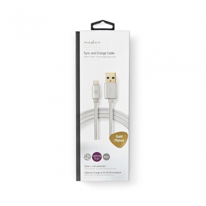 Lightning Kabel | USB 2.0 | Apple Lightning 8-Pins | USB-A Male | 480 Mbps | Verguld | 3.00 m | Rond | Gevlochten / Nylon | Aluminium | Cover Window Box