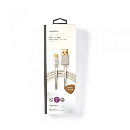 USB-Kabel | USB 2.0 | USB-A Male | USB-C™ Male | 15 W | 480 Mbps | Verguld | 1.00 m | Rond | Gevlochten / Nylon | Aluminium | Cover Window Box