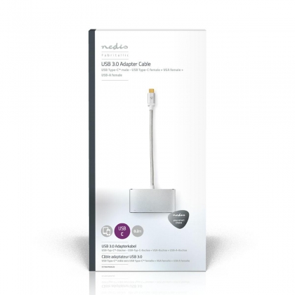 3-in-1 USB 3.0-Adapterkabel | Verguld 0,2 m | USB C™ Male naar USB C™ Female/USB-A Female/VGA Female | Voor Aansluiten van een Monitor en 2 USB-Apparaten