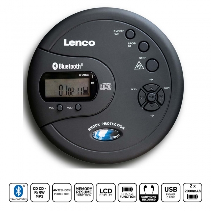 Draagbare Bluetooth® CD-MP3-speler met antishock Zwart