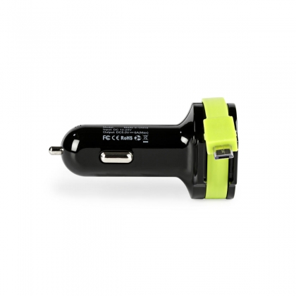 Autolader 3-Uitgangen 6 A 2x USB / Micro-USB Zwart/Groen