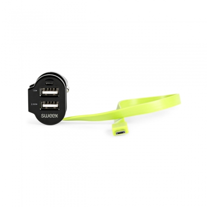 Autolader 3-Uitgangen 6 A 2x USB / Micro-USB Zwart/Groen