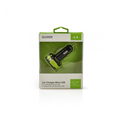 Autolader 3-Uitgangen 6 A 2x USB / Micro-USB Zwart/Groen