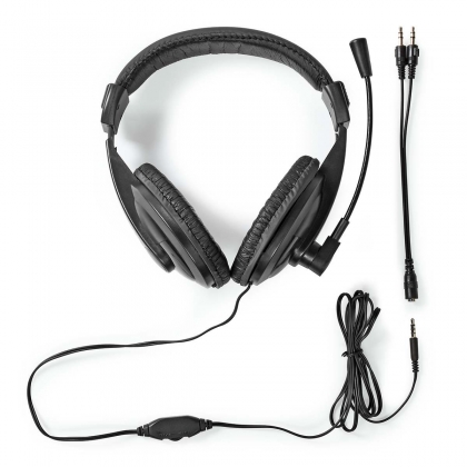 PC-Headset | Over-Ear | Stereo | 1x 3.5 mm / 2x 3.5 mm | Inklapbare Microfoon | Zwart