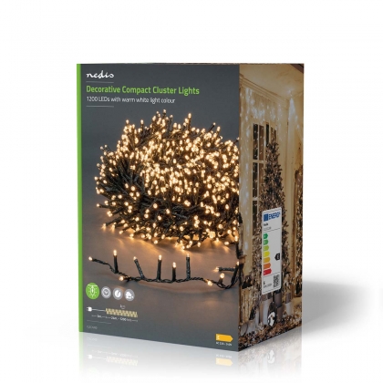 Kerstverlichting | Compacte cluster | 1200 LED's | Warm Wit | 24.00 m | Licht effecten: 7 | Binnen & Buiten | Netvoeding