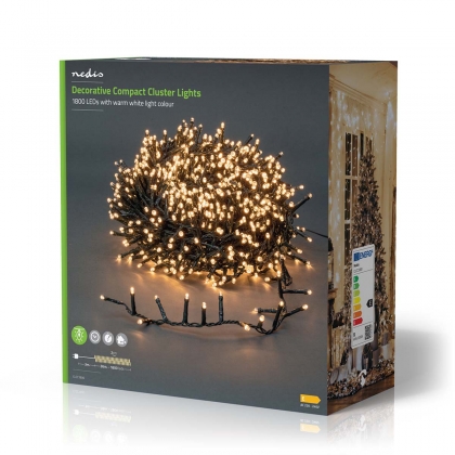 Kerstverlichting | Compacte cluster | 1800 LED's | Warm Wit | 36.00 m | Licht effecten: 7 | Binnen & Buiten | Netvoeding