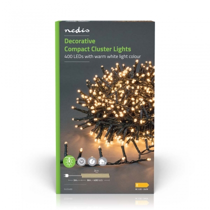 Kerstverlichting | Compacte cluster | 400 LED's | Warm Wit | 8.00 m | Licht effecten: 7 | Binnen & Buiten | Netvoeding