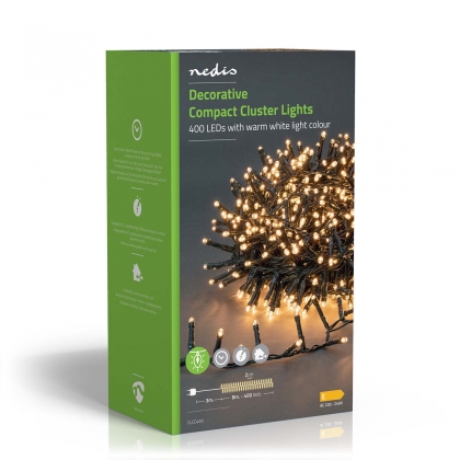 Kerstverlichting | Compacte cluster | 400 LED's | Warm Wit | 8.00 m | Licht effecten: 7 | Binnen & Buiten | Netvoeding