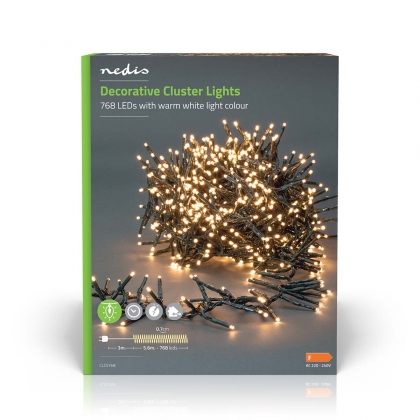 Kerstverlichting | Cluster | 768 LED's | Warm Wit | 5.60 m | Licht effecten: 7 | Binnen & Buiten | Netvoeding