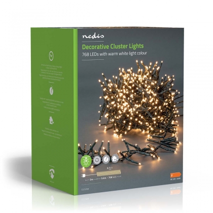 Kerstverlichting | Cluster | 768 LED's | Warm Wit | 5.60 m | Licht effecten: 7 | Binnen & Buiten | Netvoeding