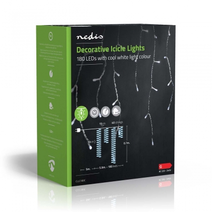 Decoratieve IJspegel Verlichting | 180 LED's | Koel Wit | 5.90 m | Licht effecten: 7 | Netvoeding