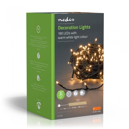 Kerstverlichting | Koord | 180 LED's | Warm Wit | 13.50 m | Licht effecten: 7 | Binnen & Buiten | Netvoeding