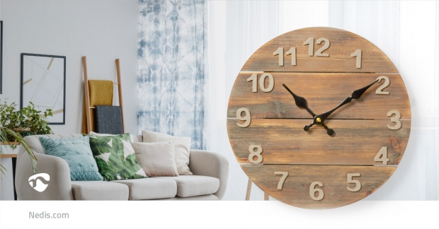 Wandklok | Diameter: 300 mm | Hout | Beige / Bruin