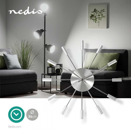 Wandklok | Diameter: 340 mm | Metaal | Zilver