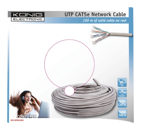 CAT5e Netwerkkabel op Haspel UTP 100 m Grijs Massieve kern