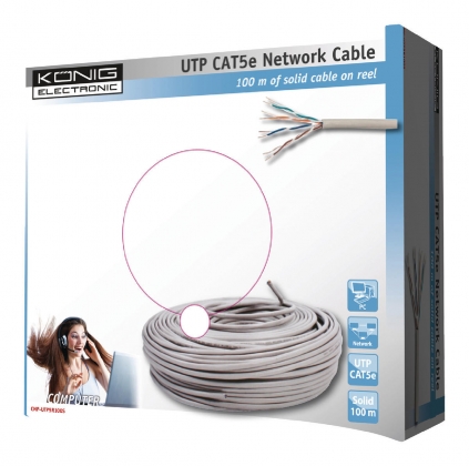 CAT5e Netwerkkabel op Haspel UTP 100 m Grijs Massieve kern