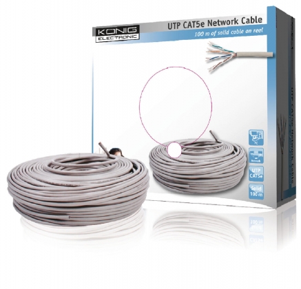 CAT5e Netwerkkabel op Haspel UTP 100 m Grijs Massieve kern