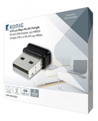 Draadloze USB-Adapter N150 2.4 GHz Zwart/Metaal