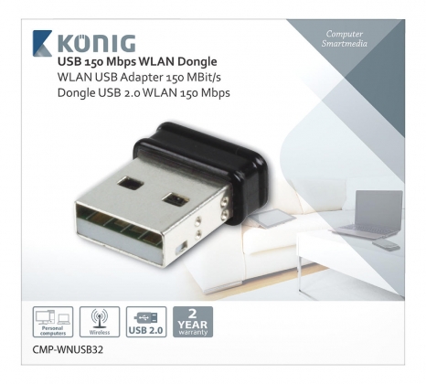 Draadloze USB-Adapter N150 2.4 GHz Zwart/Metaal