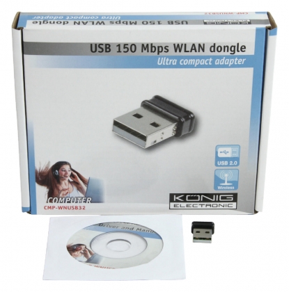 Draadloze USB-Adapter N150 2.4 GHz Zwart/Metaal