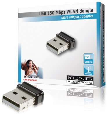 Draadloze USB-Adapter N150 2.4 GHz Zwart/Metaal