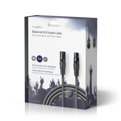 Gebalanceerde Audiokabel | XLR 3-Pins Male | XLR 3-Pins Female | Vernikkeld | 15.0 m | Rond | PVC | Donkergrijs | Gift Box