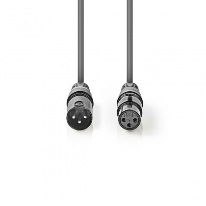 DMX-Adapterkabel | XLR 3-Pins Male | XLR 3-Pins Female | Vernikkeld | 5.00 m | Rond | PVC | Donkergrijs | Kartonnen Sleeve
