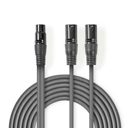 Gebalanceerde Audiokabel | 2x XLR 3-Pins Male | XLR 3-Pins Female | Vernikkeld | 1.50 m | Rond | PVC | Donkergrijs | Kartonnen Sleeve