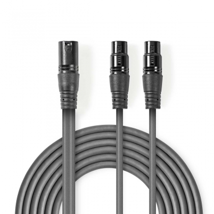 Gebalanceerde Audiokabel | XLR 3-Pins Male | 2x XLR 3-Pins Female | Vernikkeld | 1.50 m | Rond | PVC | Donkergrijs | Kartonnen Sleeve