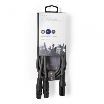 Gebalanceerde Audiokabel | XLR 3-Pins Male | 2x XLR 3-Pins Female | Vernikkeld | 1.50 m | Rond | PVC | Donkergrijs | Kartonnen Sleeve