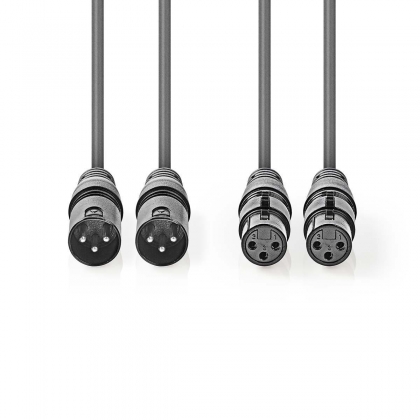 Gebalanceerde Audiokabel | 2x XLR 3-Pins Male | 2x XLR 3-Pins Female | Vernikkeld | 1.50 m | Rond | PVC | Donkergrijs | Kartonnen Sleeve