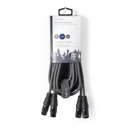 Gebalanceerde Audiokabel | 2x XLR 3-Pins Male | 2x XLR 3-Pins Female | Vernikkeld | 3.00 m | Rond | PVC | Donkergrijs | Kartonnen Sleeve