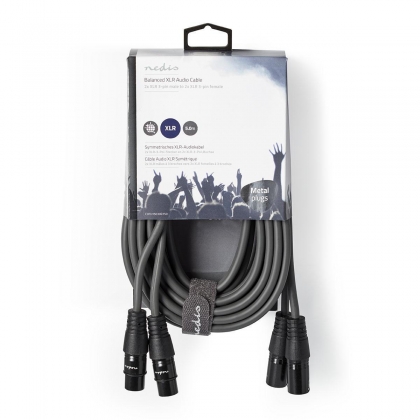 Gebalanceerde Audiokabel | 2x XLR 3-Pins Male | 2x XLR 3-Pins Female | Vernikkeld | 5.00 m | Rond | PVC | Donkergrijs | Kartonnen Sleeve