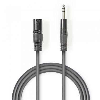 Gebalanceerde Audiokabel | XLR 3-Pins Male | 6,35 mm Male | Vernikkeld | 3.00 m | Rond | PVC | Donkergrijs | Kartonnen Sleeve