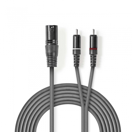Gebalanceerde Audiokabel | XLR 3-Pins Male | 2x RCA Male | Vernikkeld | 1.50 m | Rond | PVC | Donkergrijs | Kartonnen Sleeve