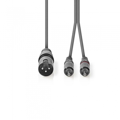 Gebalanceerde Audiokabel | XLR 3-Pins Male | 2x RCA Male | Vernikkeld | 3.00 m | Rond | PVC | Donkergrijs | Kartonnen Sleeve