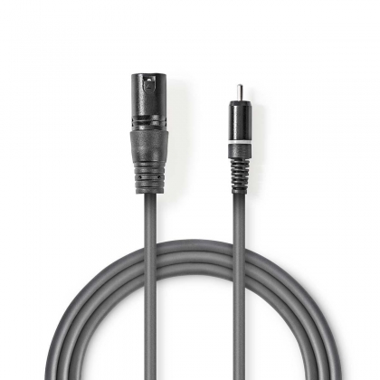 Ongebalanceerde Audiokabel | XLR 3-Pins Male | RCA Male | Vernikkeld | 3.00 m | Rond | PVC | Donkergrijs | Kartonnen Sleeve