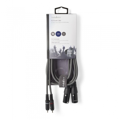 Gebalanceerde Audiokabel | 2x XLR 3-Pins Male | 2x RCA Male | Vernikkeld | 1.50 m | Rond | PVC | Donkergrijs | Kartonnen Sleeve