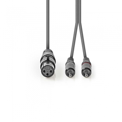 Gebalanceerde Audiokabel | XLR 3-Pins Female | 2x RCA Male | Vernikkeld | 1.50 m | Rond | PVC | Donkergrijs | Kartonnen Sleeve