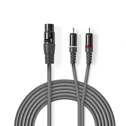 Gebalanceerde Audiokabel | XLR 3-Pins Female | 2x RCA Male | Vernikkeld | 1.50 m | Rond | PVC | Donkergrijs | Kartonnen Sleeve