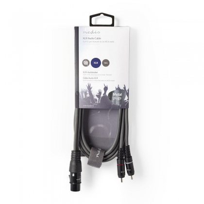 Gebalanceerde Audiokabel | XLR 3-Pins Female | 2x RCA Male | Vernikkeld | 1.50 m | Rond | PVC | Donkergrijs | Kartonnen Sleeve