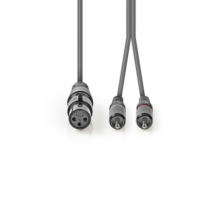 Gebalanceerde Audiokabel | XLR 3-Pins Female | 2x RCA Male | Vernikkeld | 3.00 m | Rond | PVC | Donkergrijs | Kartonnen Sleeve