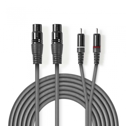 Gebalanceerde Audiokabel | 2x XLR 3-Pins Female | 2x RCA Male | Vernikkeld | 1.50 m | Rond | PVC | Donkergrijs | Kartonnen Sleeve