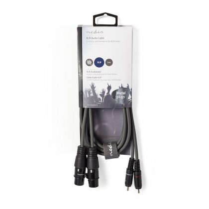 Gebalanceerde Audiokabel | 2x XLR 3-Pins Female | 2x RCA Male | Vernikkeld | 1.50 m | Rond | PVC | Donkergrijs | Kartonnen Sleeve