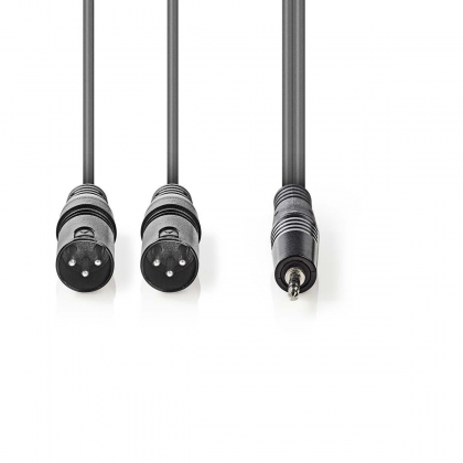 Gebalanceerde Audiokabel | 2x XLR 3-Pins Male | 3,5 mm Male | Vernikkeld | 3.00 m | Rond | PVC | Donkergrijs | Kartonnen Sleeve