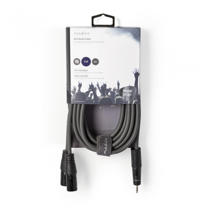 Gebalanceerde Audiokabel | 2x XLR 3-Pins Male | 3,5 mm Male | Vernikkeld | 3.00 m | Rond | PVC | Donkergrijs | Kartonnen Sleeve