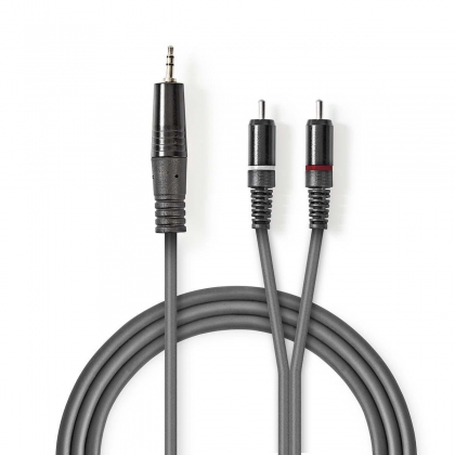 Stereo-Audiokabel | 3,5 mm Male | 2x RCA Male | Vernikkeld | 3.00 m | Rond | Donkergrijs | Kartonnen Sleeve