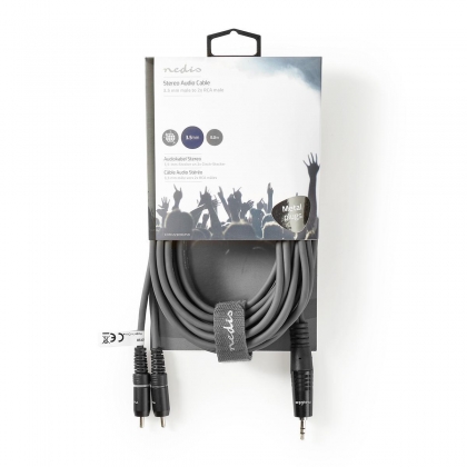 Stereo-Audiokabel | 3,5 mm Male | 2x RCA Male | Vernikkeld | 5.00 m | Rond | Donkergrijs | Kartonnen Sleeve